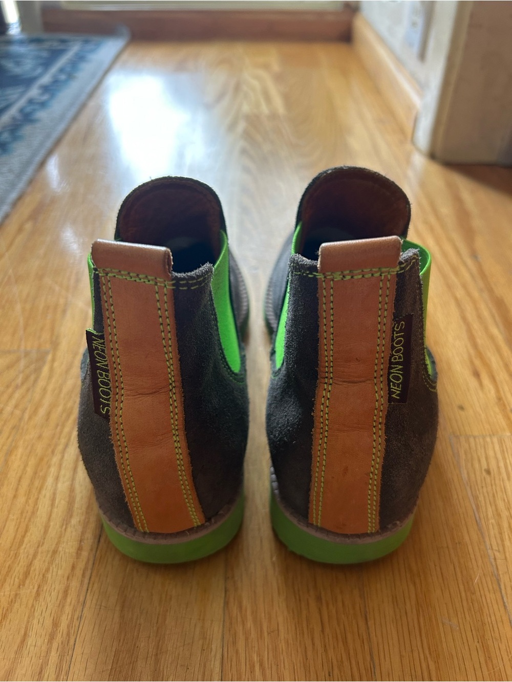 Kids Suede Chelsea Boot in Brown and Neon Green